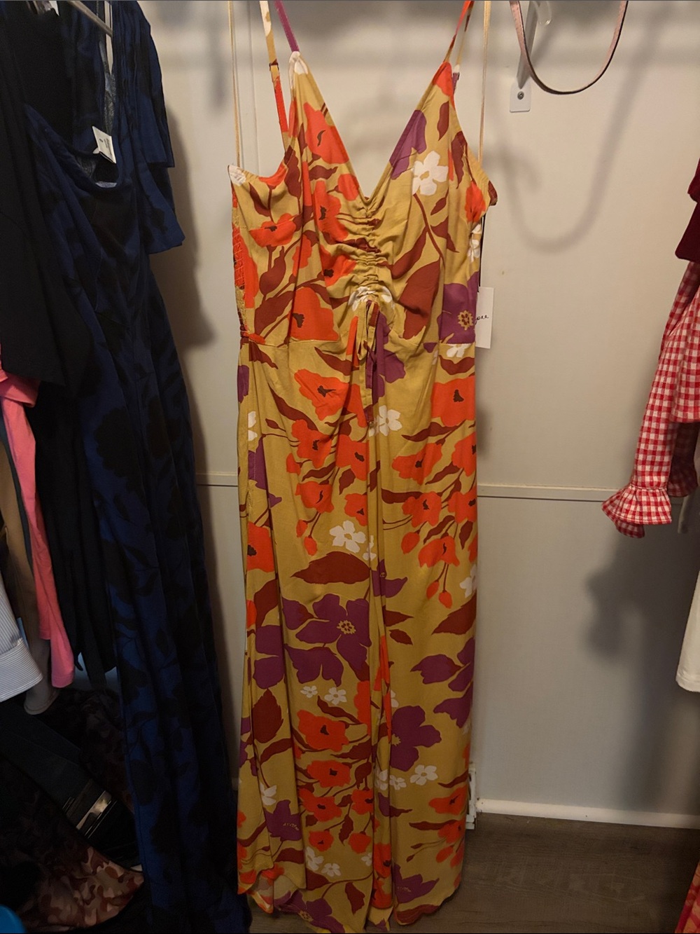 Japna Mustard Maxi Dress with Orange & Purple Floral Print